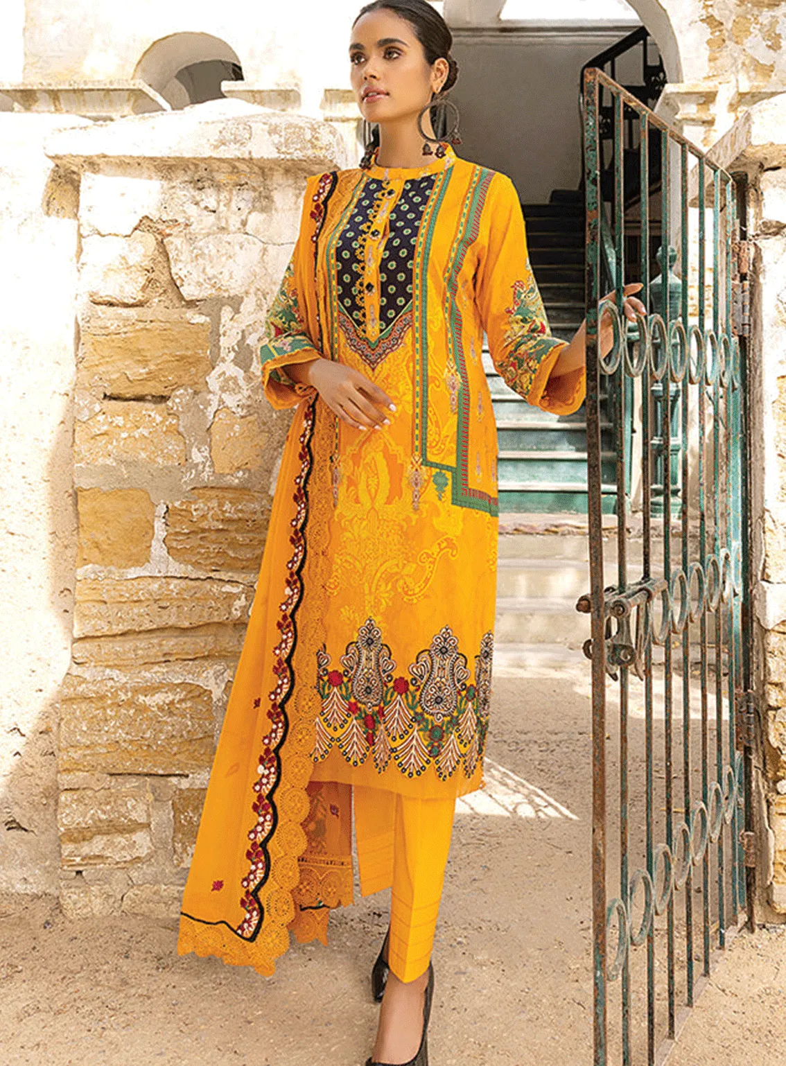 Rung By Al Zohaib Embroidered Lawn Unstitched 3 Piece Suit - AZ23EE 11