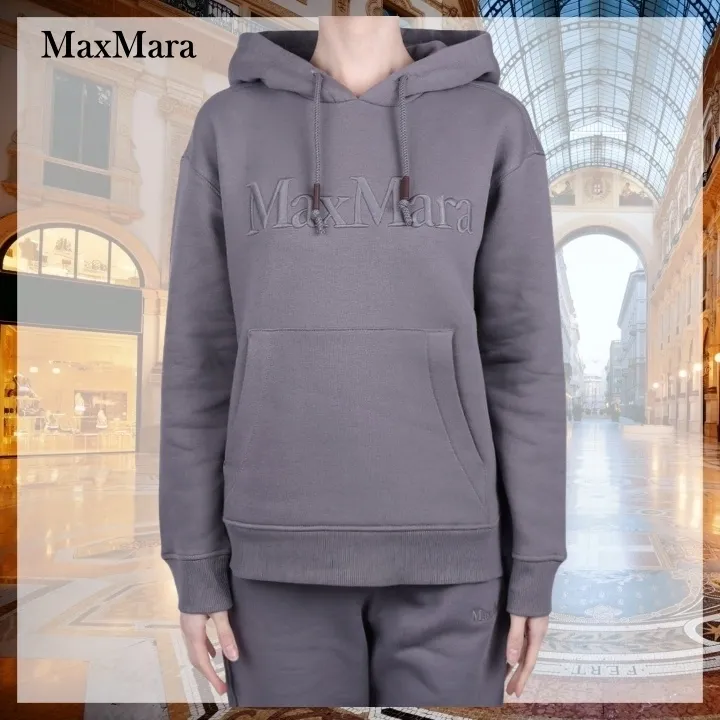 S Max Mara  |Long Sleeves Plain Cotton Logo Hoodies & Sweatshirts