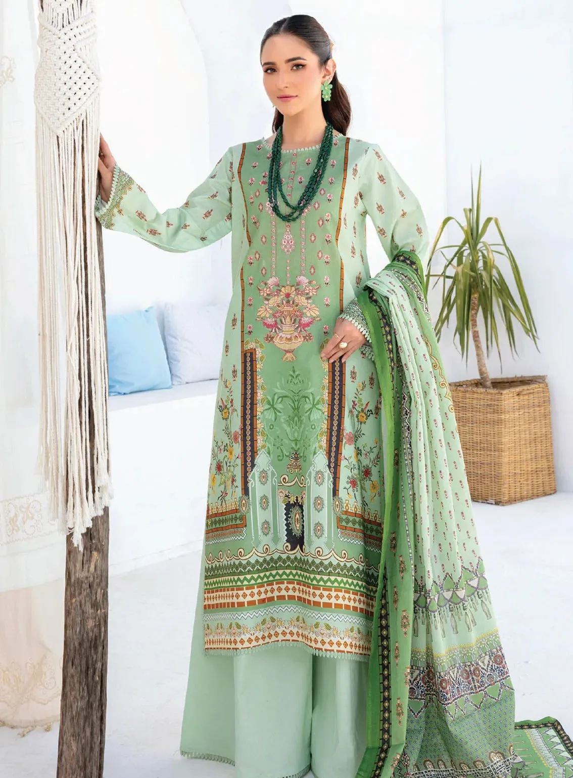 Saira Bano By Humdum Embroidered Lawn 3 Piece Unstitched Suit HD24S D-02