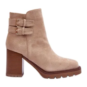 Suede High Heel Boots Beige Makeline