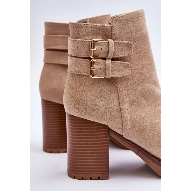 Suede High Heel Boots Beige Makeline