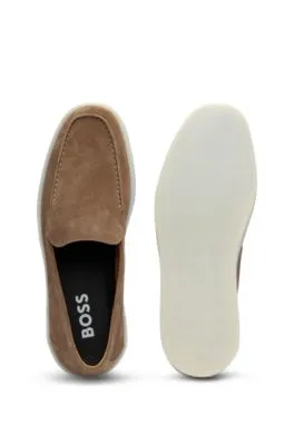 Suede slip-on loafers with embossed logo