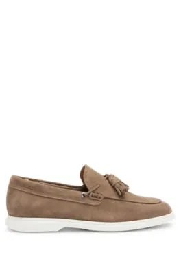 Suede slip-on loafers with tassel trim