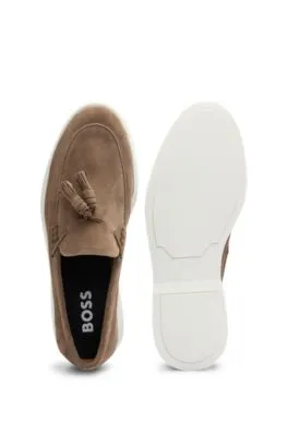 Suede slip-on loafers with tassel trim