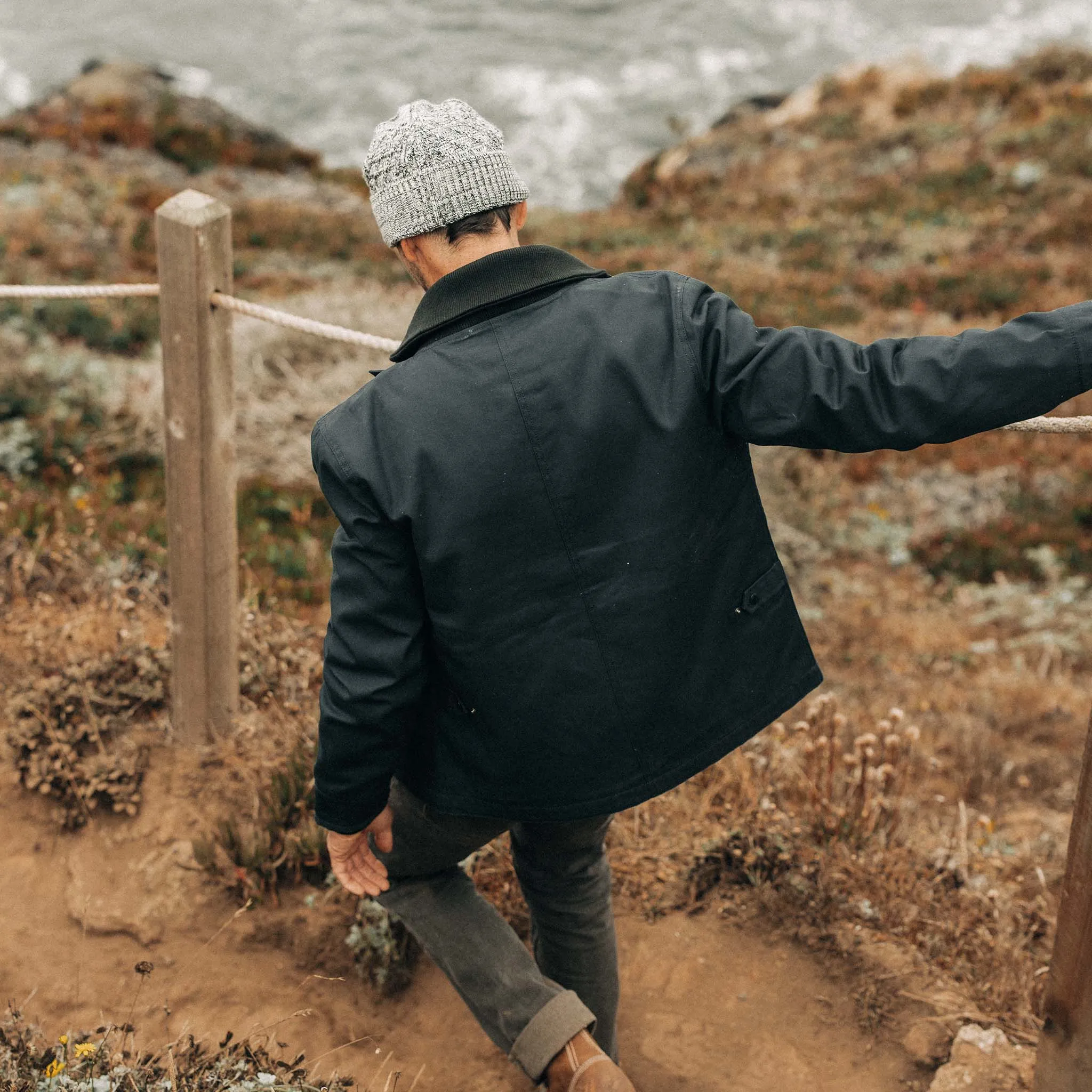 The Deck Jacket in Dark Navy Dry Wax