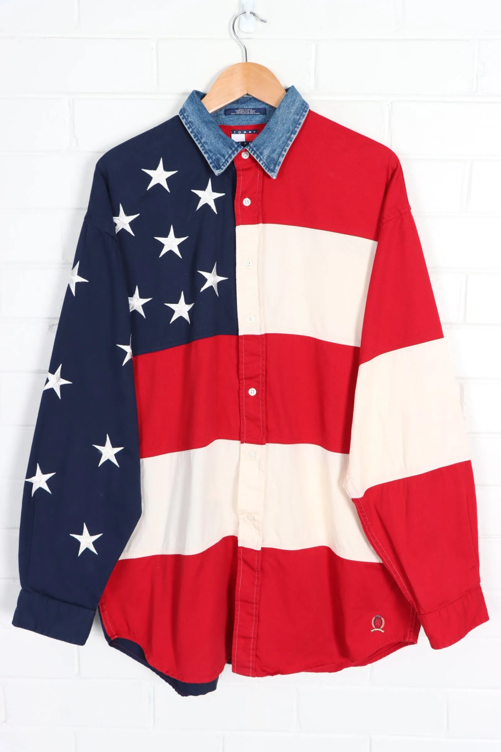 TOMMY HILFIGER JEANS Crest Logo American Flag Colour Block Shirt (XXL)