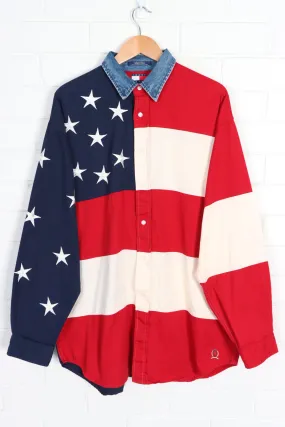 TOMMY HILFIGER JEANS Crest Logo American Flag Colour Block Shirt (XXL)