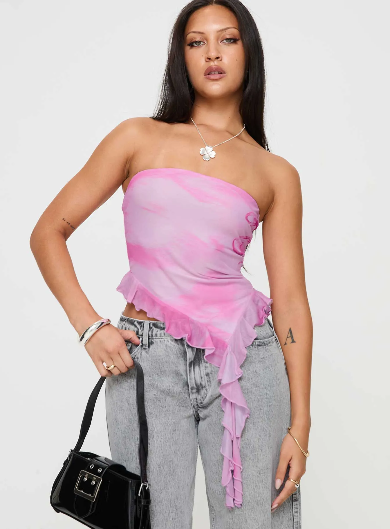 Travessa Asymmetric Tube Top Pink