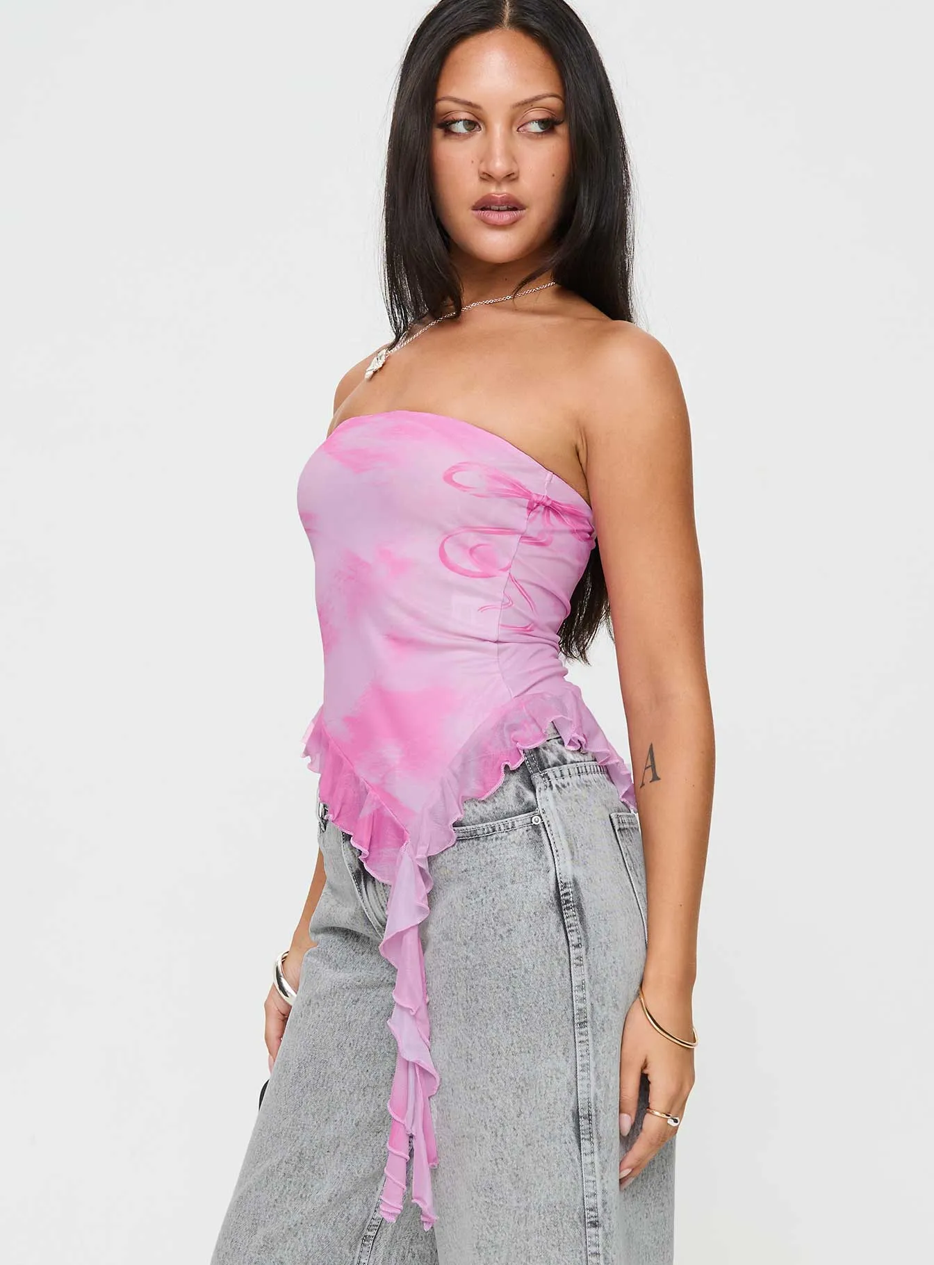 Travessa Asymmetric Tube Top Pink